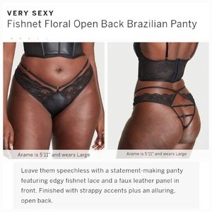 Victorias secret very sexy floral fishnet faux leather Brazilian panty XL